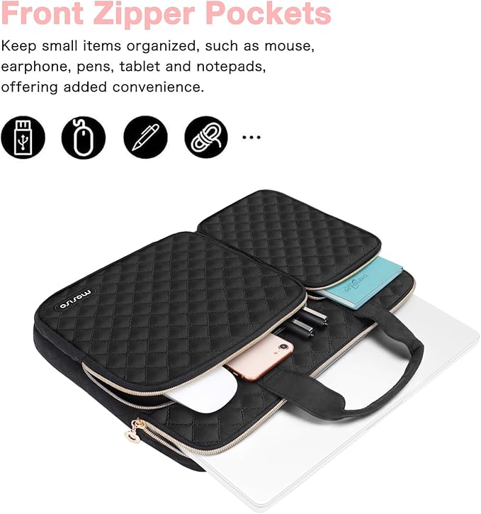 MOSISO 360 Protective Laptop Case 16 inch,15-15.6 inch Laptop Sleeve Compatible with MacBook Pro 16 M5 M4 M3 M2 M1 HP Acer Dell Lenovo,Square Quilted Bag Cover with 2 Pockets&Handle&Belt, Black