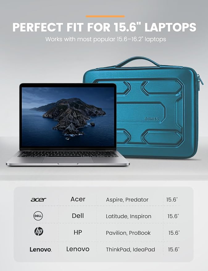DOMISO 15.6 inch Laptop Sleeve with Handle Shockproof Waterproof EVA Protective Case for 15.6" Yoga 720 IdeaPad 310 320 ThinkPad T570/Legion 5 Gen 6/HP Envy 15/15.6" Notebooks, Teal