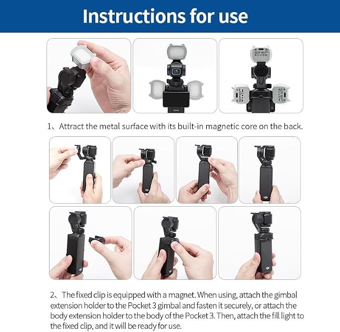 Coyktonty OSMO Pocket 3 Small Auxiliary Light Set, LED Video Light Auxiliary Lighting Filming Light 200 mAh Rechargeable for DJI Pocket 3, with USB Charging