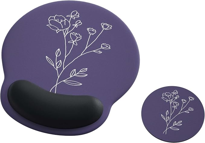 Ergonomic Mouse Pad with Wrist Rest,Mousepad with Wrist Support - Cute Gel Portable Mouse Pads for Desk Laptop,Computer,Office & Home Decor-(Grey Plants)