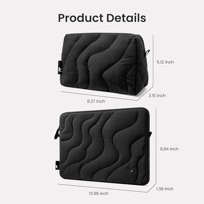 tomtoc 360 Protective Puffy Laptop Sleeve Kit for 14-inch MacBook Pro M5 2026 A3426 A3427/M4/M3/M2/M1 Pro/Max A3434 A3112, Quilted Soft Puffer Computer Bag with Tech Pouch for 13.8" Surface Laptop 7