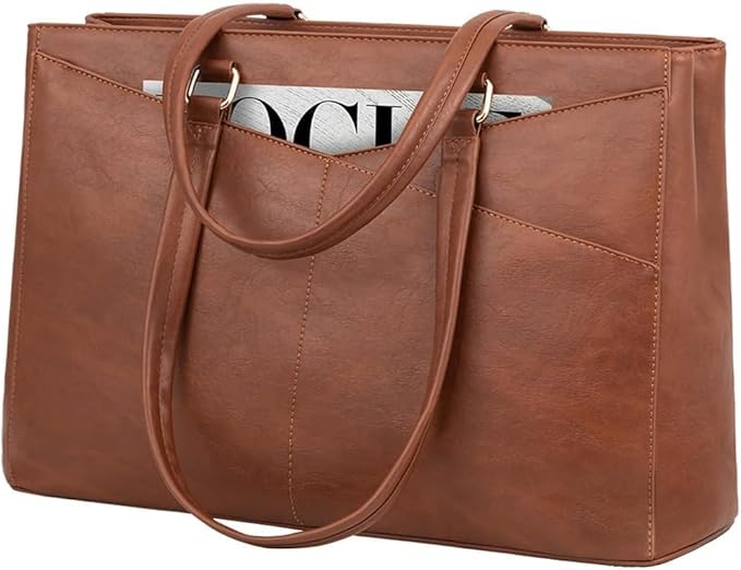 LOVEVOOK Laptop Bag for Women 17.3 Inch Tote Bags Waterproof Leather Briefcase Computer Women Business Office Work Bag,Dark Vintage Brown