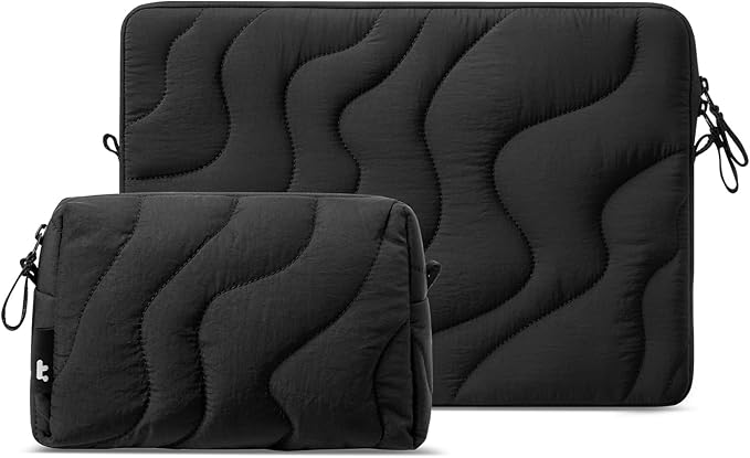 tomtoc 360 Protective Puffy Laptop Sleeve Set for 2026 16-inch MacBook Pro M5 Pro/Max A3428 A3429, M4/M3 Pro/Max A3403 A3186 A2991 A2780, Quilted Soft Puffer Bag with Tech Pouch for Dell XPS 16 Laptop