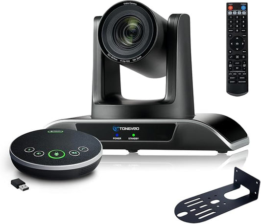 12x Zoom Conference Room Video Camera System, Al Auto-Tracking HD 1080P 60fps 12X Optical Zoom USB3.0 HDMI PTZ Camera 75° FOV and Bluetooth Conference Speaker with Microphones Bundle for Medium Room
