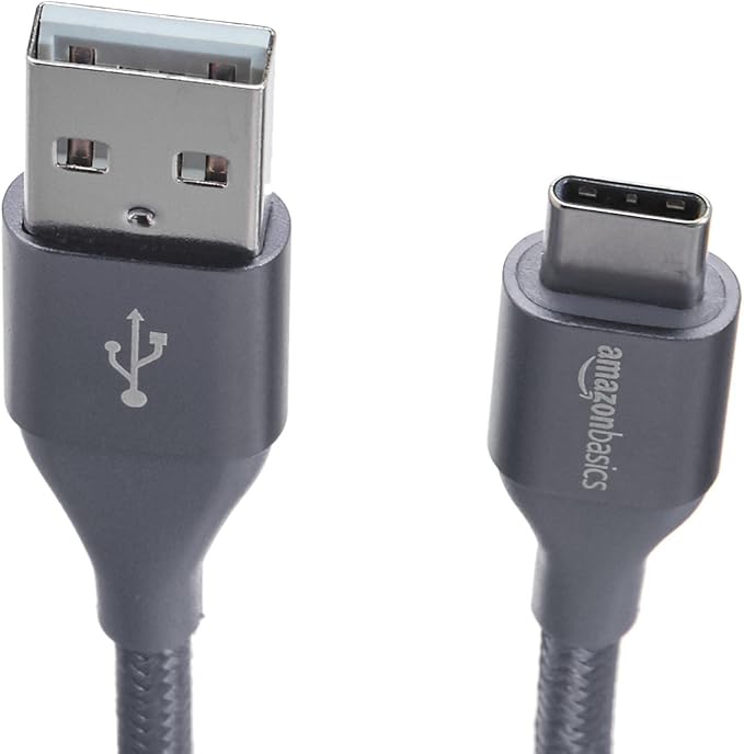Amazon Basics Nylon Braided USB-C to USB-A 2.0 Fast Charging Cable, 480Mbps Speed, USB-IF Certified, for Apple iPhone 16/15, iPad, Samsung Galaxy, Tablets, Laptops, 6 Foot, Dark Grey (Pack of 2)