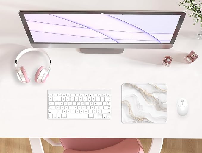 eulps Mouse Pad with Stitched Edge, Multiple Patterns Computer Mouse Pads with Non-Slip Rubber Base, Washable Cloth Mousepad, for Gaming, Laptop, PC (Ivory Marble)
