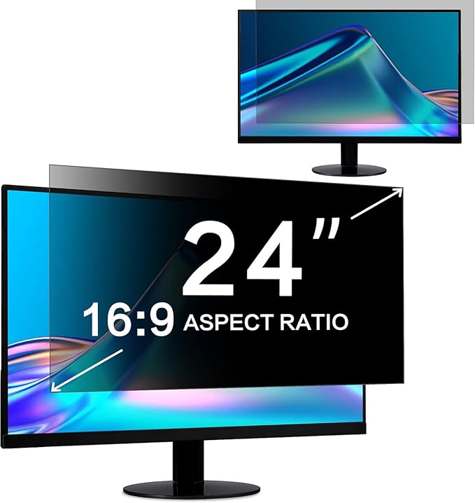 ZOEGAA 24 Inch Computer Privacy Screen Filter, for 16:9 Widescreen Computer Monitor 20.9"x11.8", Removable Computer Screen Privacy Shield and Anti Blue Light Anti Glare Screen Protector