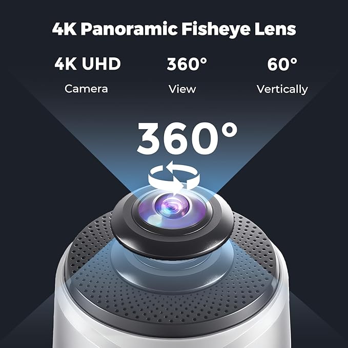 COOLPO Camera 360, 4K Smart Video Conference Room Camera and Microphone, AI Driven Speaker Tracking, Noise Cancellation, Works with Zoom, Google Meet, Meeting, Plug Play Setup, AI Huddle Pana