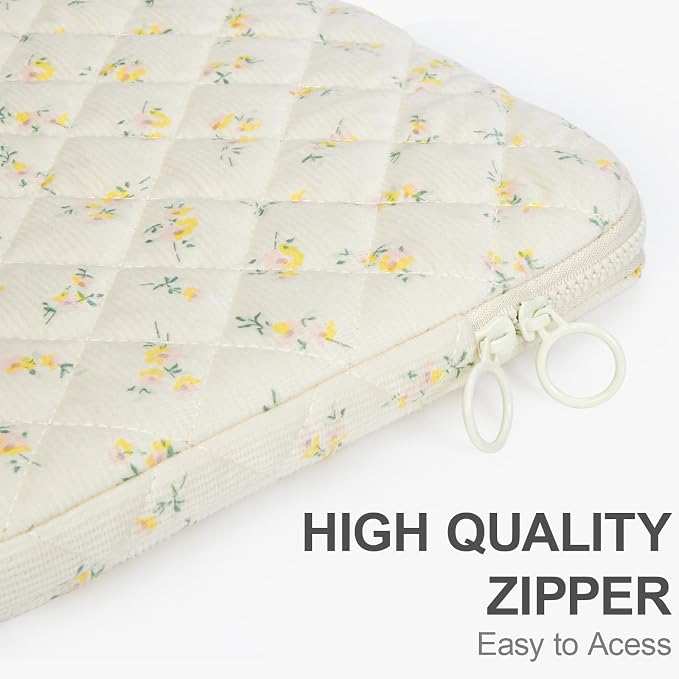 Puffy Laptop Sleeve 13-15.6 Inch Corduroy Quilted Laptop Protective Case Cute Floral Computer Sleeve Protective for MacBook (B-Yellow, 13-14 Inch)