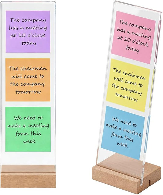 2-Pack Monitor Memo Board & Sticky Note Holder, Freestanding Acrylic Computer Desk Accessories with Wood Base, Zero Adhesive Screen Note Board for Office Organization Decor