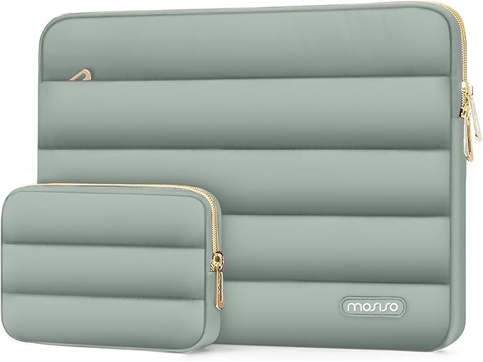 MOSISO Laptop Case 16 inch, 15-15.6 inch Puffy Laptop Sleeve Compatible with MacBook Pro 16 M5 M4 M3 M2 M1, HP Dell ASUS Acer Toshiba Lenovo, Polyester Horizontal Bag with Small Case, Antique Green