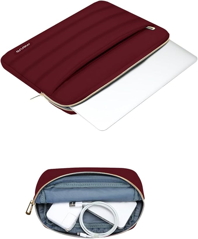 MOSISO Laptop Case 13.3 inch,13-13.3 inch Puffy Laptop Sleeve Compatible with MacBook Air 13.6 M5 M4 M3 M2 M1/Neo/Pro 13/14,HP Dell ASUS Lenovo,Polyester Horizontal Bag with Small Case, Red