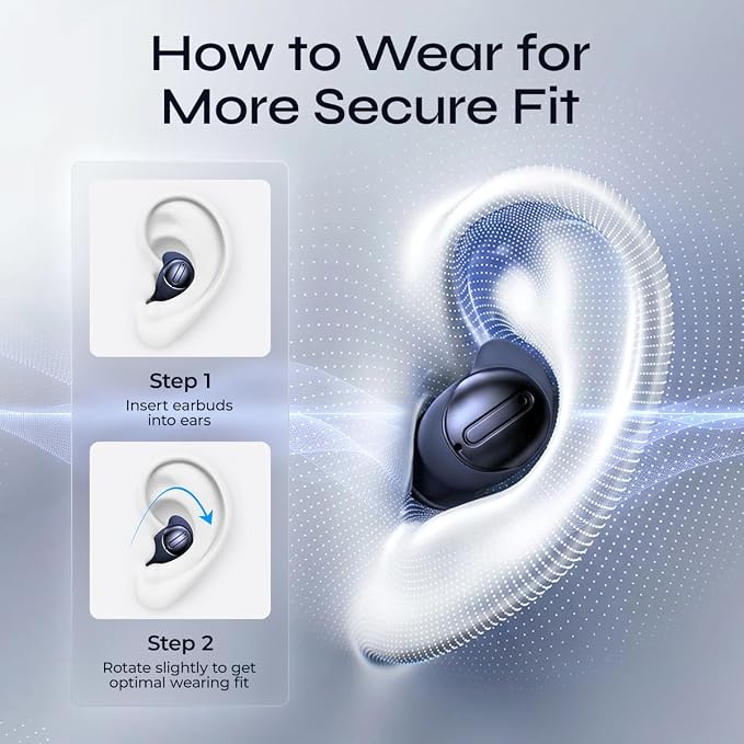 Mini Wireless Earbuds, Active Noise Cancelling with All-Day Comfortable Fit, BT 6.0 HiFi Stereo Sound,Touch Control, Noise Isolation Ear Buds for Running/Working