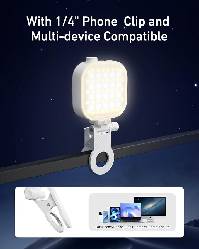 TELESIN Magnetic RGB Video Light for Phone/iPhone MagSafe/iPad/Laptop/Camera, Selfie Light 360° Full Color CRI 95+/2500-9000K Portable Photography Lighting w Clip, 2000mAh Rechargeable