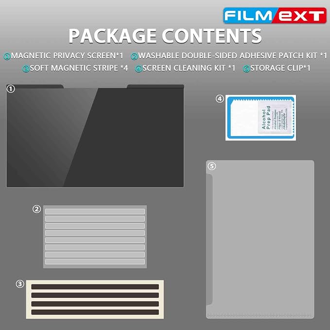 FILMEXT Magnetic Laptop privacy screen 14 inch for 16:10 Widedisplay, Removable Laptop Privacy Screen Shield Anti Glare Blue Light Filter for HP/Dell/Acer/Lenovo/Asus