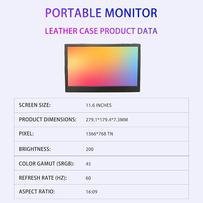 11.6“ Portable Monitor for Laptop, External Travel Monitor with Kickstand, USB-C HDMI Gaming Monitor with Built-in Speaker, Small Monitor for Laptop, Phone, PC PS4/5,Switch,Xbox,Office/Gaming