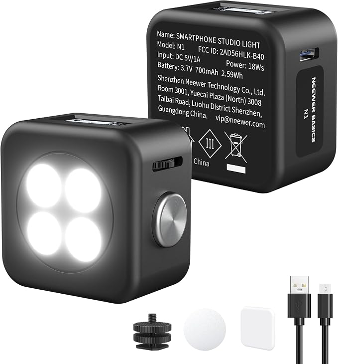NEEWER BASICS Magnetic Phone Flash Speedlite & Selfie Light Compatible with iPhone Samsung Android, 18Ws GN12 Equivalent 700mAh Mini LED Ring Fill Lighting with Display for Photo & Video Recording, N1