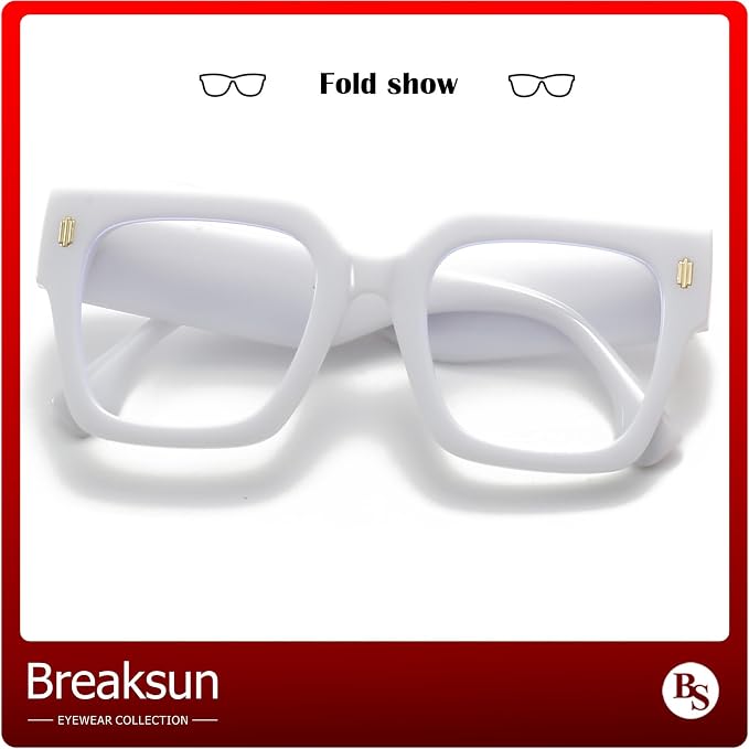 Breaksun Fashion Oversized Blue Light Blocking Glasses for Women Men Trendy Big Square Frame Computer Eyeglasses