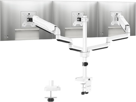MOUNTUP Triple Monitor Stand Mount - 3 Monitors Desk Mount for Computer Screens Up to 27 inch, Triple Monitor Arm, Heavy Duty Monitors Stand, Each Arm Holds 4.4-19.8 lbs, White