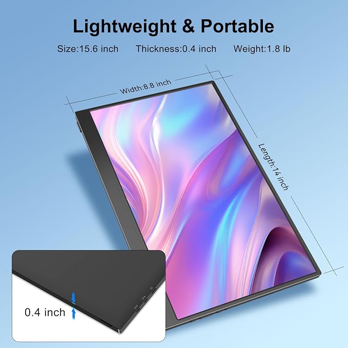 Portable Monitor 15.6" 1080P FHD USB-C HDMI, Ultra-Slim IPS Gaming Display, HDR Plug & Play, Premium Smart Cover & Screen Protector, Dual Speakers, Extended Monitor for Laptop PC MAC PS4 Xbox