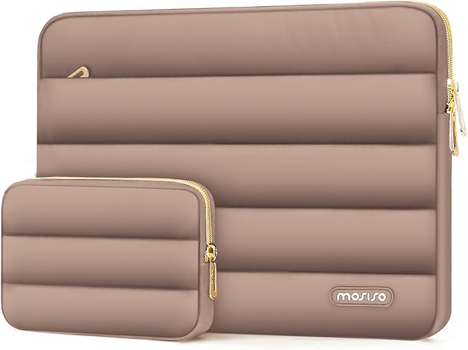 MOSISO Laptop Case 13.3 inch,13-13.3 inch Puffy Laptop Sleeve Compatible with MacBook Air 13.6 M5 M4 M3 M2 M1/Neo/Pro 13/14,HP Dell ASUS Lenovo,Polyester Horizontal Bag with Small Case, Brown