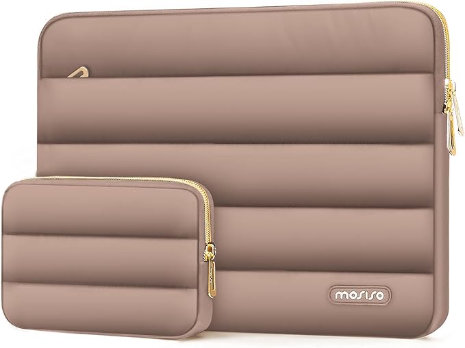 MOSISO Laptop Case 16 inch, 15-15.6 inch Puffy Laptop Sleeve Compatible with MacBook Pro 16 M5 M4 M3 M2 M1, HP Dell ASUS Acer Toshiba Lenovo, Polyester Horizontal Bag with Small Case, Brown