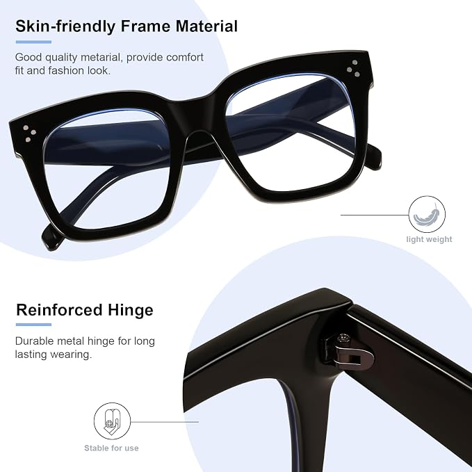 Ovresized Blue Light Blocking Glasses for Women Men Square Computer TV Eyeglasses