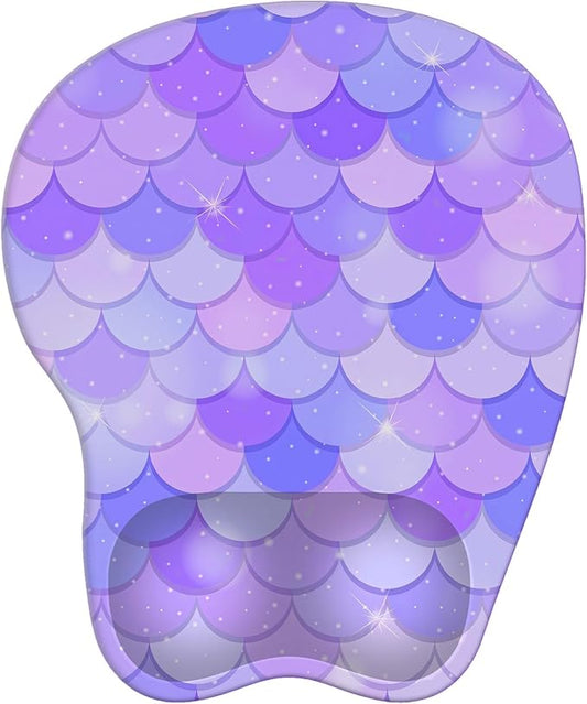 Mouse Pad with Wrist Rest Ergonomic Mouse Pad with Comfortable M-Shape Pain Relief Wrist Support Non-Slip PU Base Mousepad for Laptop, Office & Home (Purple Mermaid)