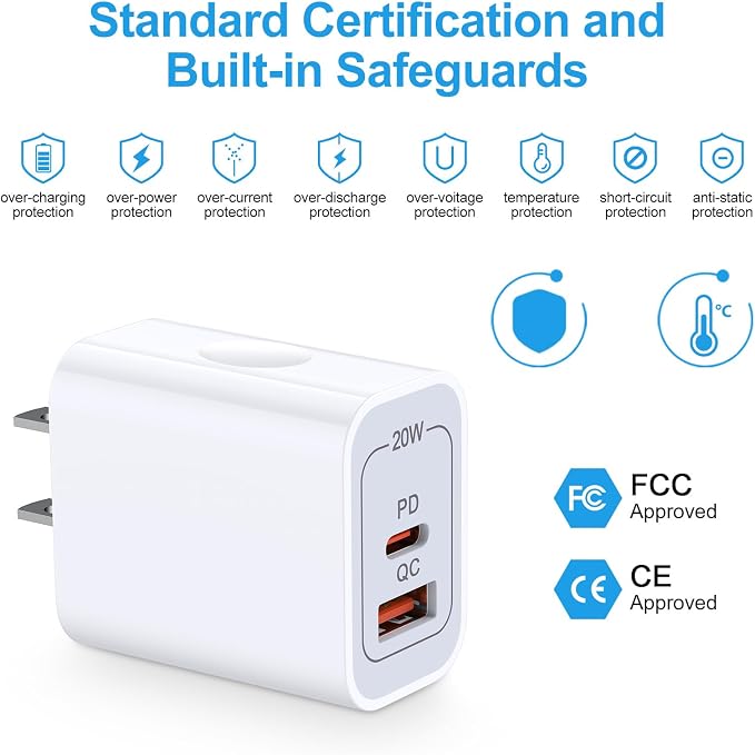 [2-Pack]Pixel 9 Fast Charging Block Type C Android Wall Plug for Google Pixel 10 10 Pro XL 9a 9 Pro XL 8A 8 Pro 7 6 Watch 3/2,20W USB C Wall Charger 2-Port PD Power Adapter+ QC Wall Cube for iPhone 16
