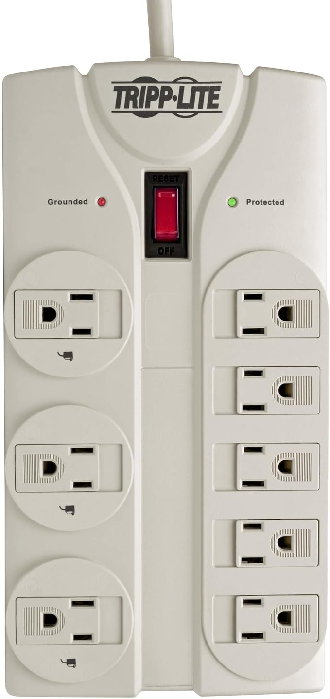Tripp Lite 8 Outlet Surge Protector Power Strip, Extra Long Cord 25ft, Right-Angle Plug, Lifetime Limited Warranty & Dollar 75K Insurance (TLP825) , White