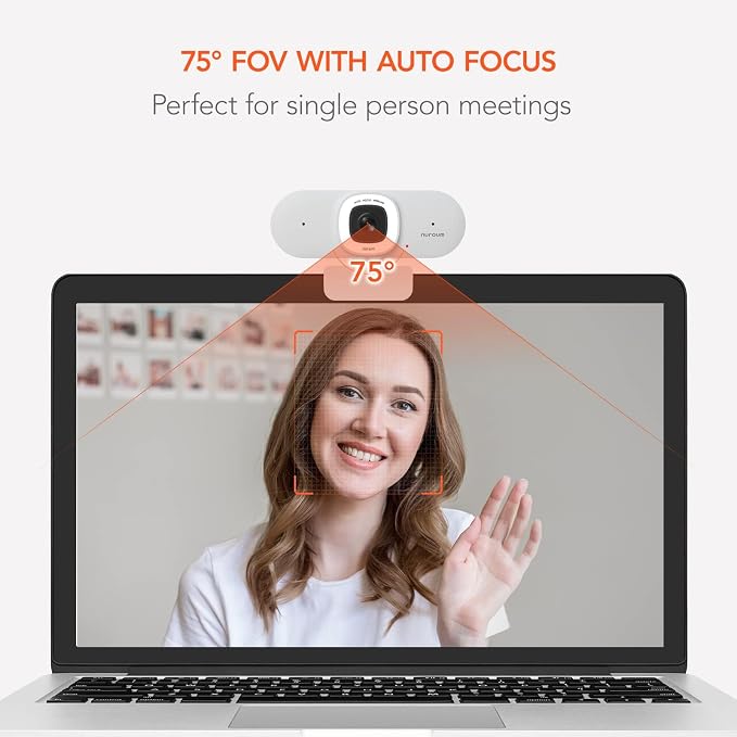 Nuroum V15AFL 2K Webcam with Ring Light for Streaming, Autofocus Webcam for PC w/Noise Cancelling Dual Mics, 1080P 60fps, 75° FOV&Lightweight, USB Web Camera Plug&Play for Zoom/Teams/OBS/Xsplit, white