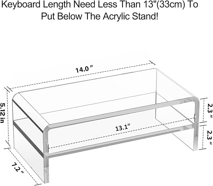 Egchi Acrylic Monitor Stand, 2 Tiers Clear Monitor Riser Computer Stand for Office, Home, Office, 5.12 Inches Hight PC Desk Stand for Keyboard Storage, Premium Platform for Laptop Printer TV Screen