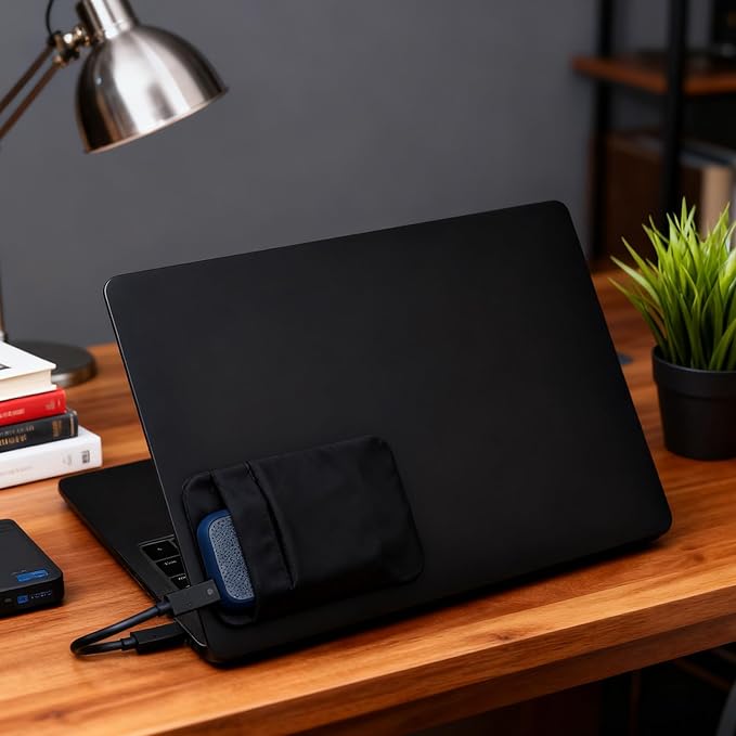 Portable Hard Drive Sleeve 2-Pocket Stick on Pouch with Reusable Adhesive SSD Hard Drives Carrying Case Computer Accessories Pouch Holder for Most Laptop External Solid State Drive Mouse USB Cable