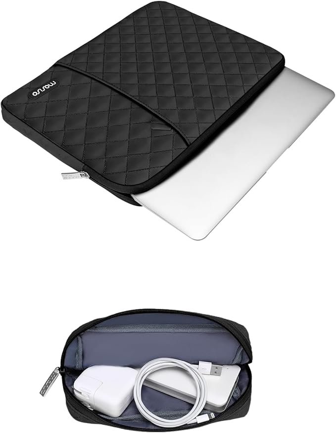 MOSISO Laptop Case 14 inch, 14 inch Laptop Sleeve Compatible with HP Lenovo Dell ASUS, HP Stream, Dell Latitude, Lenovo IdeaPad, Square Quilted Vertical Computer Bag with Pocket&Small Case, Black