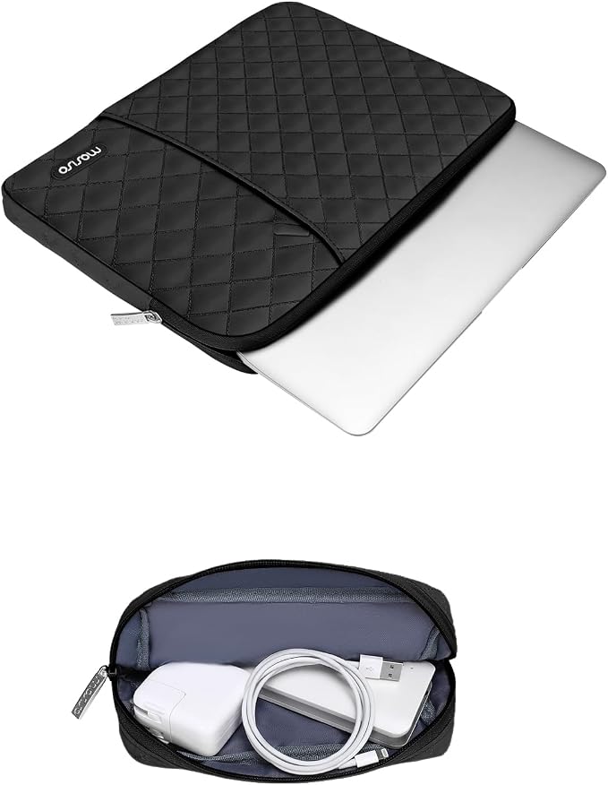 MOSISO Laptop Case 13.3 inch, 13-13.3 inch Laptop Sleeve Compatible with MacBook Air/Pro 13 / Pro 14, HP Dell Acer ASUS Lenovo,Square Quilted Vertical Computer Bag with Pocket&Small Case, Black