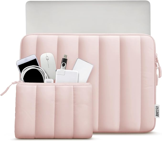 TECOOL Puffy Laptop Case 16 inch,Laptop Sleeve 16 inch for MacBook Pro 16 M5 M4 M3,16 Lenovo Thinkpad HP Acer Asus Dell Chromebook,Protective Waterproof 16 inch Sleeve Notebook with Small Case,Pink