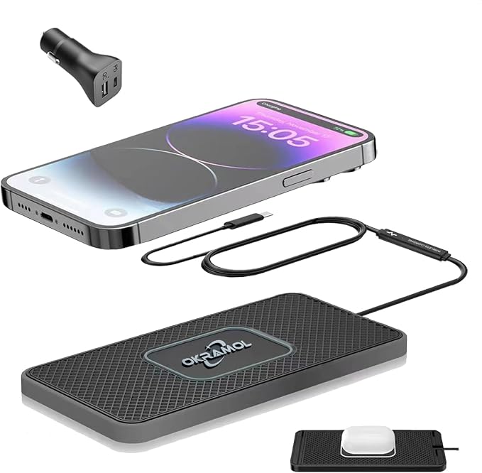 Wireless Charger for Car, Type C Wireless Fast Charging Pad,Charging Station for Multiple Devices,Adapter for AirPods iPhone15/14/13/12 Pro/Max11 Android Samsung S20 S21 S22 S23 (30CM Cable)
