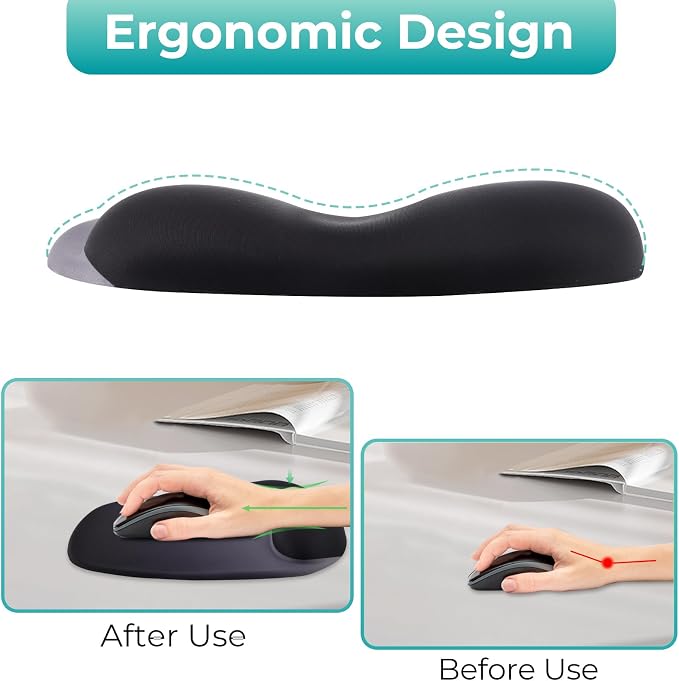 Mouse Pad with Wrist Rest Support, Ergonomic Mousepad with Comfortable Gel Cushion, Gaming Mouse Pad with Non-Slip PU Base, Relieve Pain Relief, for Home Office Computer Laptop, Black