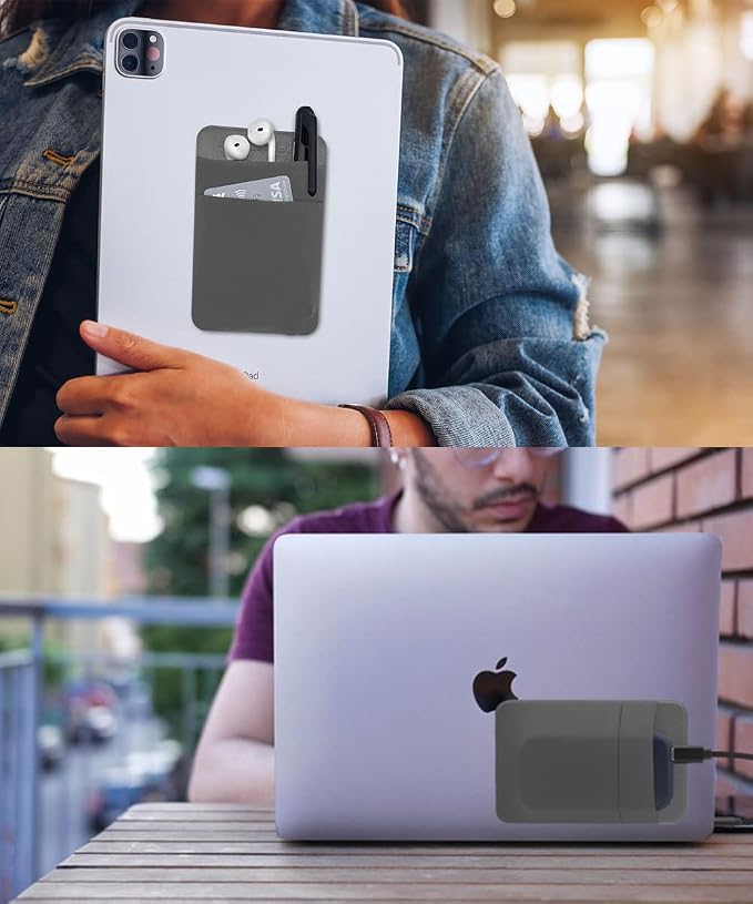 2-Pocket Adhesive Hard Drive Holder for Laptop, Stick-On Pocket Pouch for External Portable SSD, HDD, Slim Mouse and Cables (Small - Fits SSD)