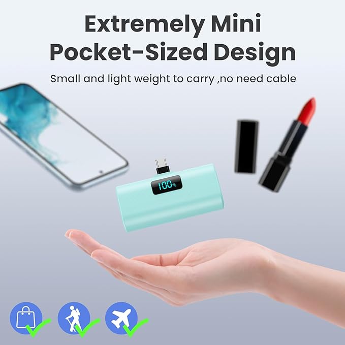 [2-Pack]Portable Charger for iPhone 17/16/15 Series,5200mAh PD USB C Power Bank Built-in USB-C Connector, Battery Pack Compatible with iPhone 17/17 Pro Max/16 Pro/15 Series,Galaxy,Android(Pink+Green)