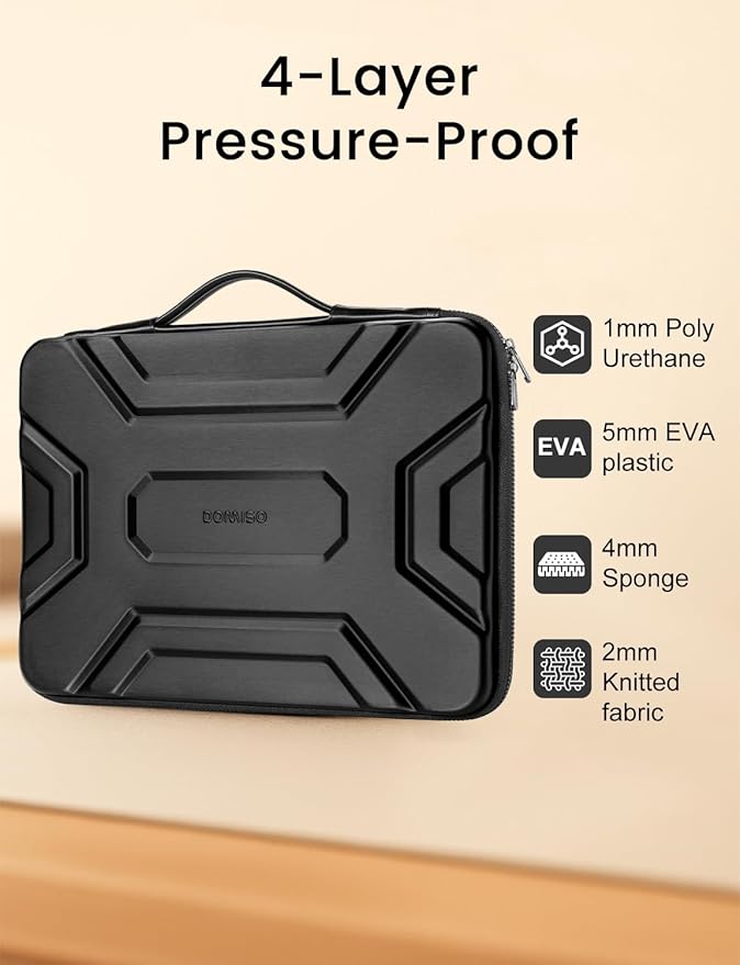 DOMISO 17 inch Laptop Sleeve with Handle, Shockproof and Waterproof EVA Protective Laptop case, Laptop Sleeves for 17.3" HP Dell Asus Laptop, Black