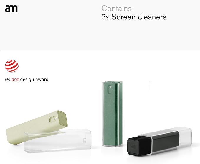 am Screen Cleaner Mist Spray with Microfiber Cloth – Alcohol-Free Screen Cleaning Kit for Phones, Tablets, Laptops, TVs & Car Displays, 3 Pack, Green