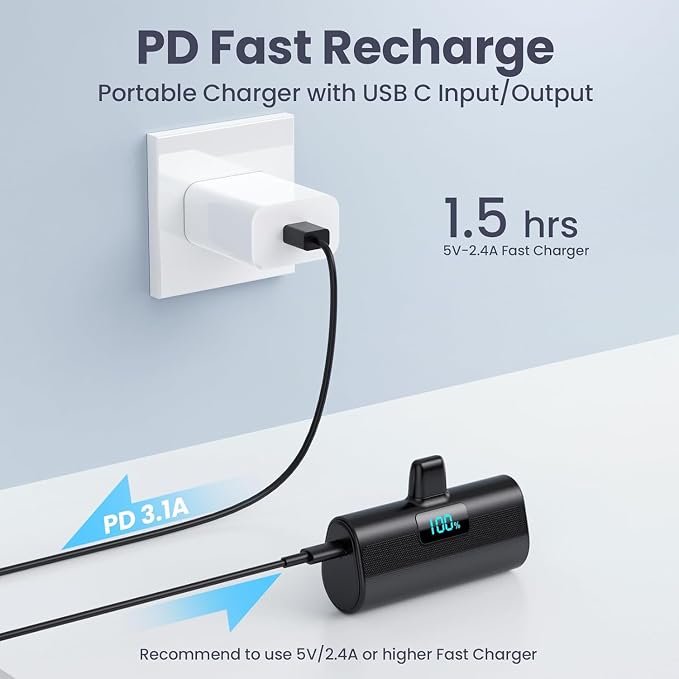 [2 Pack] Small Portable Charger for iPhone14/13,Upgraded 5200mAh PD Fast Charging Power Bank,Cute Mini Portable Phone Charger Compatible with iPhone 14/14 Pro Max/13/13 Pro/12 Pro/11/XR/X/8/7/6 etc