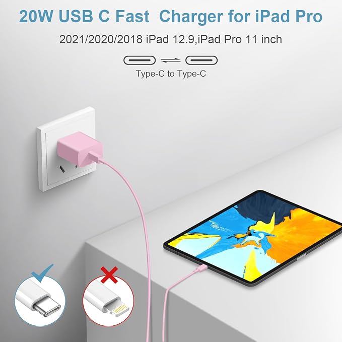 12FT iPhone 17 16 15 Charger Fast Charging USB C Charger Block Type C Chagrer Fast Charging 2-Pack for iPhone 17/17 Plus/17 Pro/17 Pro Max/iPhone 16/16 Plus/16 Pro/16 Pro Max/15 Pro Max/Samsung(Pink)