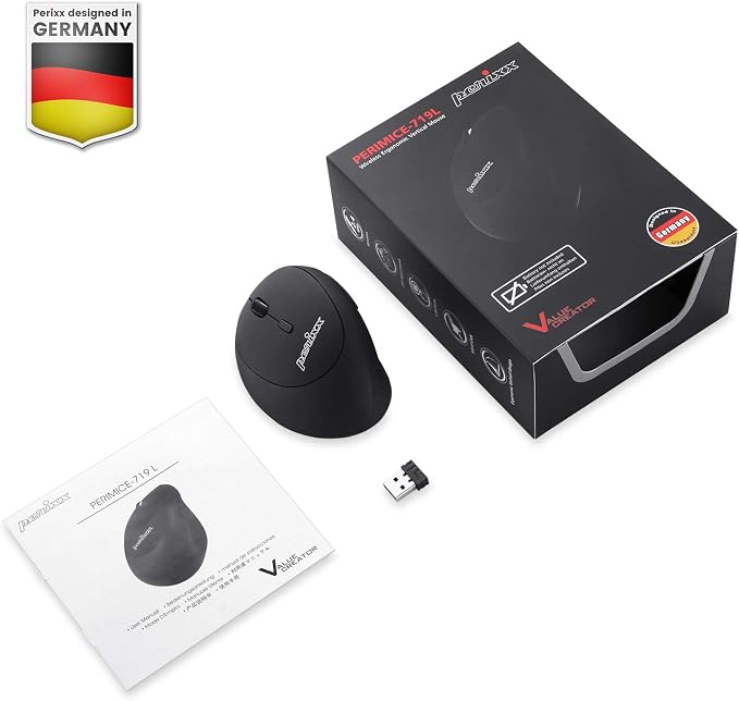 Perixx Perimice-719L, Left Handed Wireless Vertical Mouse, Portable Size for Laptops Computer, 3 Level DPI (Pack of 2)