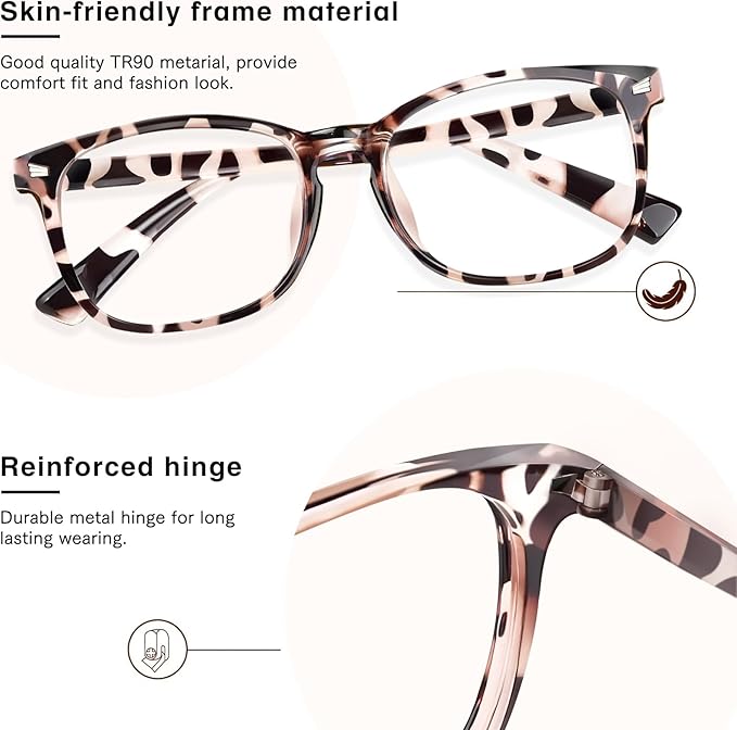 Blue Light Blocking Glasses for Women & Men, Square Frame Computer Glasses for Gaming & Office, Anti Eye Strain & UV400 Filter, 1 Pair