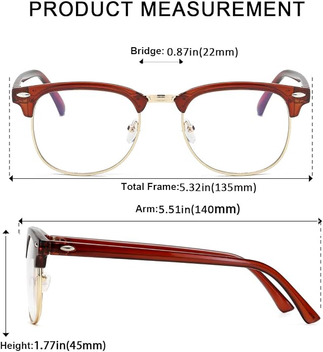 Fashion Vintage Classic Semi-Rimless Half Frame Clear Lens Glasses