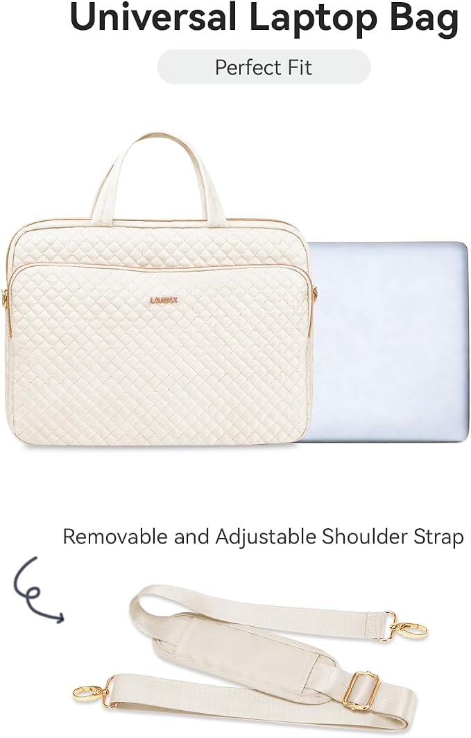 Laptop Case Bag Women Men Computer Sleeve Compatible with MacBook/Dell/HP/Acer/ASUS, Waterproof Shoulder Carrying Briefcase, Beige, 17-17.3 Inch