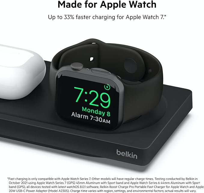 Belkin MagSafe 3-in-1 Wireless Charging Pad - Fast Charging for Apple Watch, iPhone 17, 16, 15, 14 Series, AirPods, & More - MagSafe Charging Station for Multiple Devices Black (Certified Refurbished)
