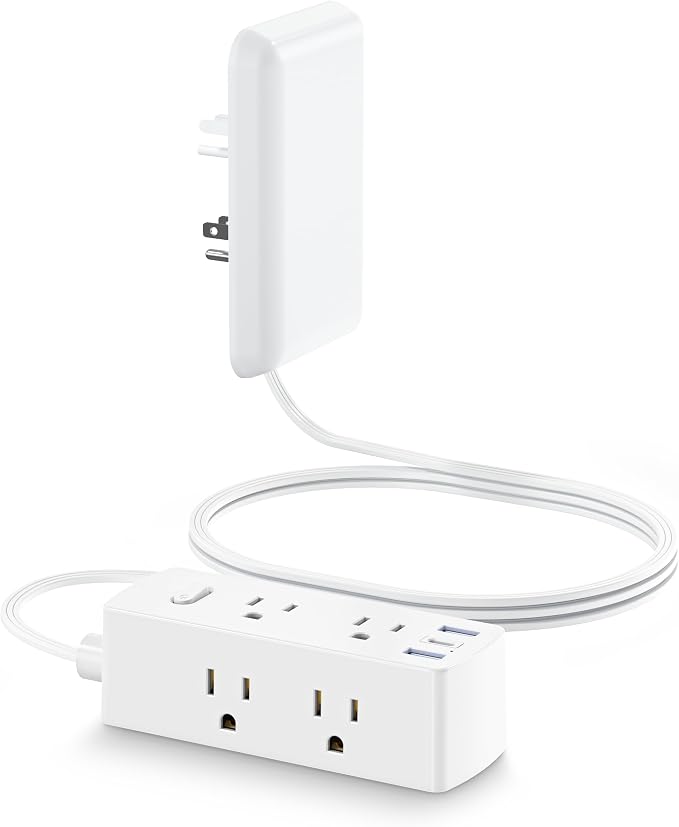 Olcorife 20FT Flat Extension Cord with Outlet Cover, Flat Plug Power Strip with 6 Outlets and 3 USB Ports, 2000 Joules Surge Protector, Hidden Outlet Extender for Tight Spaces